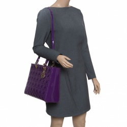 مملوكة مسبقًا Dior Purple Patent Leather Large Lady Dior Tote