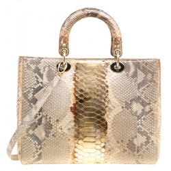 مملوكة مسبقًا Dior Cream/Gold Python Large Lady Dior Tote