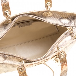 مملوكة مسبقًا Dior Cream/Gold Python Large Lady Dior Tote