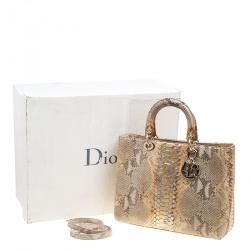 مملوكة مسبقًا Dior Cream/Gold Python Large Lady Dior Tote