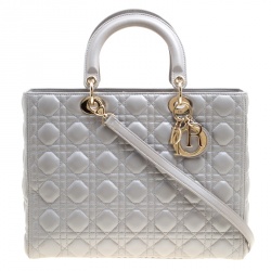 Pre Owned Dior Grey Leather Large Lady Dior Top Handle Bag