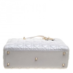 Pre Owned Dior Grey Leather Large Lady Dior Top Handle Bag