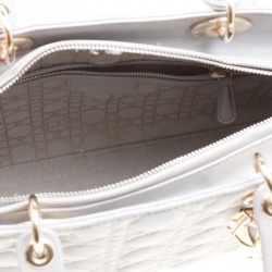 Pre Owned Dior Grey Leather Large Lady Dior Top Handle Bag