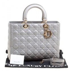 Pre Owned Dior Grey Leather Large Lady Dior Top Handle Bag