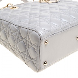 Pre Owned Dior Grey Leather Large Lady Dior Top Handle Bag