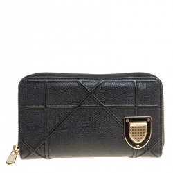 Pre Owned Dior Black Leather Diorama Zip Around Wallet