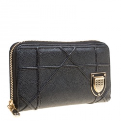 Pre Owned Dior Black Leather Diorama Zip Around Wallet