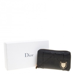 Pre Owned Dior Black Leather Diorama Zip Around Wallet