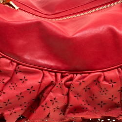 Pre Owned Dior Red Leather Large Gypsy Ruffle Hobo Bag
