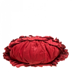 Pre Owned Dior Red Leather Large Gypsy Ruffle Hobo Bag