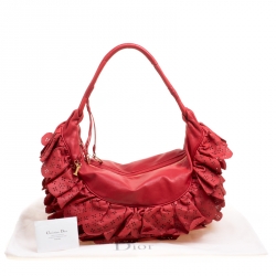 Pre Owned Dior Red Leather Large Gypsy Ruffle Hobo Bag