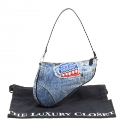 Pre Owned Dior Blue/Black Denim and Leather Saddle Bag