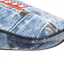 Pre Owned Dior Blue/Black Denim and Leather Saddle Bag