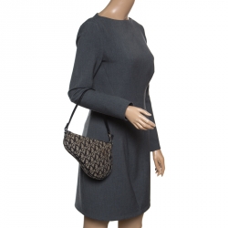 Pre Owned Dior Black Diorissimo Canvas and Leather Saddle Bag