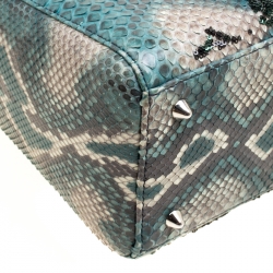 Pre Owned Dior Green Python and Sequin Medium Lady Dior Top Handle Bag