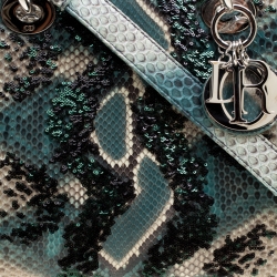 Pre Owned Dior Green Python and Sequin Medium Lady Dior Top Handle Bag