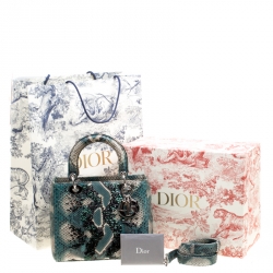 Pre Owned Dior Green Python and Sequin Medium Lady Dior Top Handle Bag