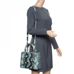 Pre Owned Dior Green Python and Sequin Medium Lady Dior Top Handle Bag