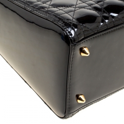 Pre Owned Dior Black Patent Leather Medium Lady Dior Top Handle Bag
