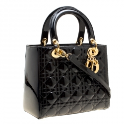 Pre Owned Dior Black Patent Leather Medium Lady Dior Top Handle Bag