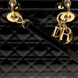 Pre Owned Dior Black Patent Leather Medium Lady Dior Top Handle Bag