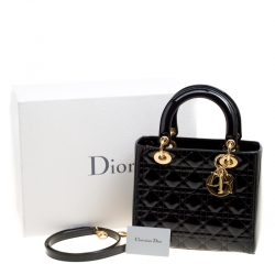 Pre Owned Dior Black Patent Leather Medium Lady Dior Top Handle Bag