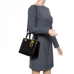 Pre Owned Dior Black Patent Leather Medium Lady Dior Top Handle Bag