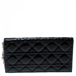 Pre Owned Dior Black Cannage Patent Leather Lady Dior Clutch