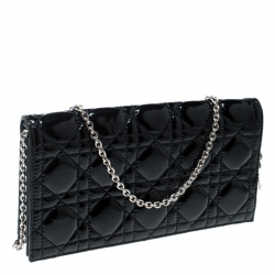 Pre Owned Dior Black Cannage Patent Leather Lady Dior Clutch