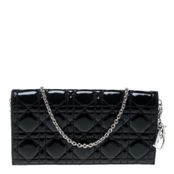 Pre Owned Dior Black Cannage Patent Leather Lady Dior Clutch