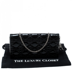 Pre Owned Dior Black Cannage Patent Leather Lady Dior Clutch