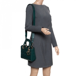 Pre Owned Dior Green Leather Lucky Badges My Lady Dior Top Handle Bag