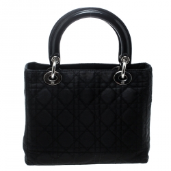 Pre Owned Dior Black Nylon Medium Vintage Lady Dior Top Handle Bag