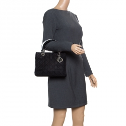 Pre Owned Dior Black Nylon Medium Vintage Lady Dior Top Handle Bag