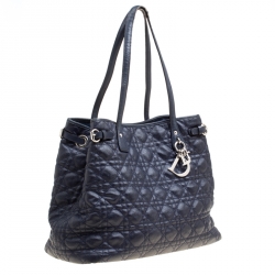 Pre Owned Dior Navy Blue Coated Canvas Medium Panarea Shopper Tote