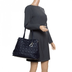 Pre Owned Dior Navy Blue Coated Canvas Medium Panarea Shopper Tote