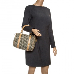 Pre Owned Dior Green/Brown Diorissimo Canvas and Leather Small Boston Bag