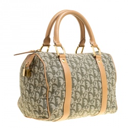 Pre Owned Dior Green/Brown Diorissimo Canvas and Leather Small Boston Bag