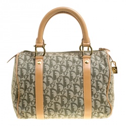 Pre Owned Dior Green/Brown Diorissimo Canvas and Leather Small Boston Bag