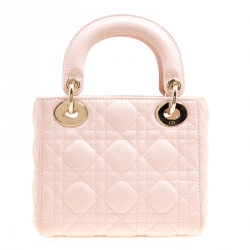 Pre Owned Dior Blush Pink Leather Mini Lady Dior Top Handle Bag