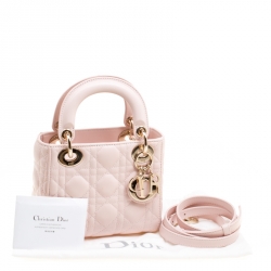 Pre Owned Dior Blush Pink Leather Mini Lady Dior Top Handle Bag
