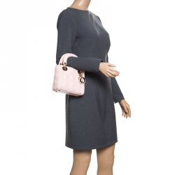 Pre Owned Dior Blush Pink Leather Mini Lady Dior Top Handle Bag