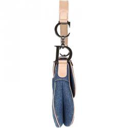 Pre Owned Dior Two Tone Denim and Leather Saddle Bag