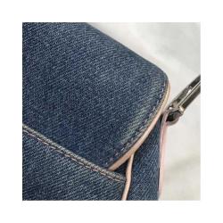 Pre Owned Dior Two Tone Denim and Leather Saddle Bag