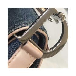 Pre Owned Dior Two Tone Denim and Leather Saddle Bag