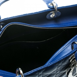 Pre Owned Dior Blue Leather Large Lady Dior Top Handle Bag