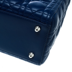 Pre Owned Dior Blue Leather Large Lady Dior Top Handle Bag