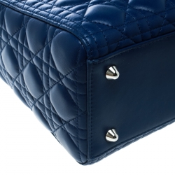 Pre Owned Dior Blue Leather Large Lady Dior Top Handle Bag