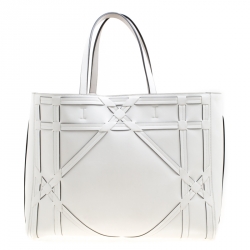 Pre Owned حقيبة يد مع حقيبة صغيرة ديور شوبر جلد تفاصيل كاناج بيضاء