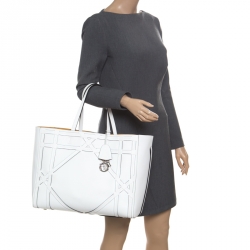Pre Owned حقيبة يد مع حقيبة صغيرة ديور شوبر جلد تفاصيل كاناج بيضاء